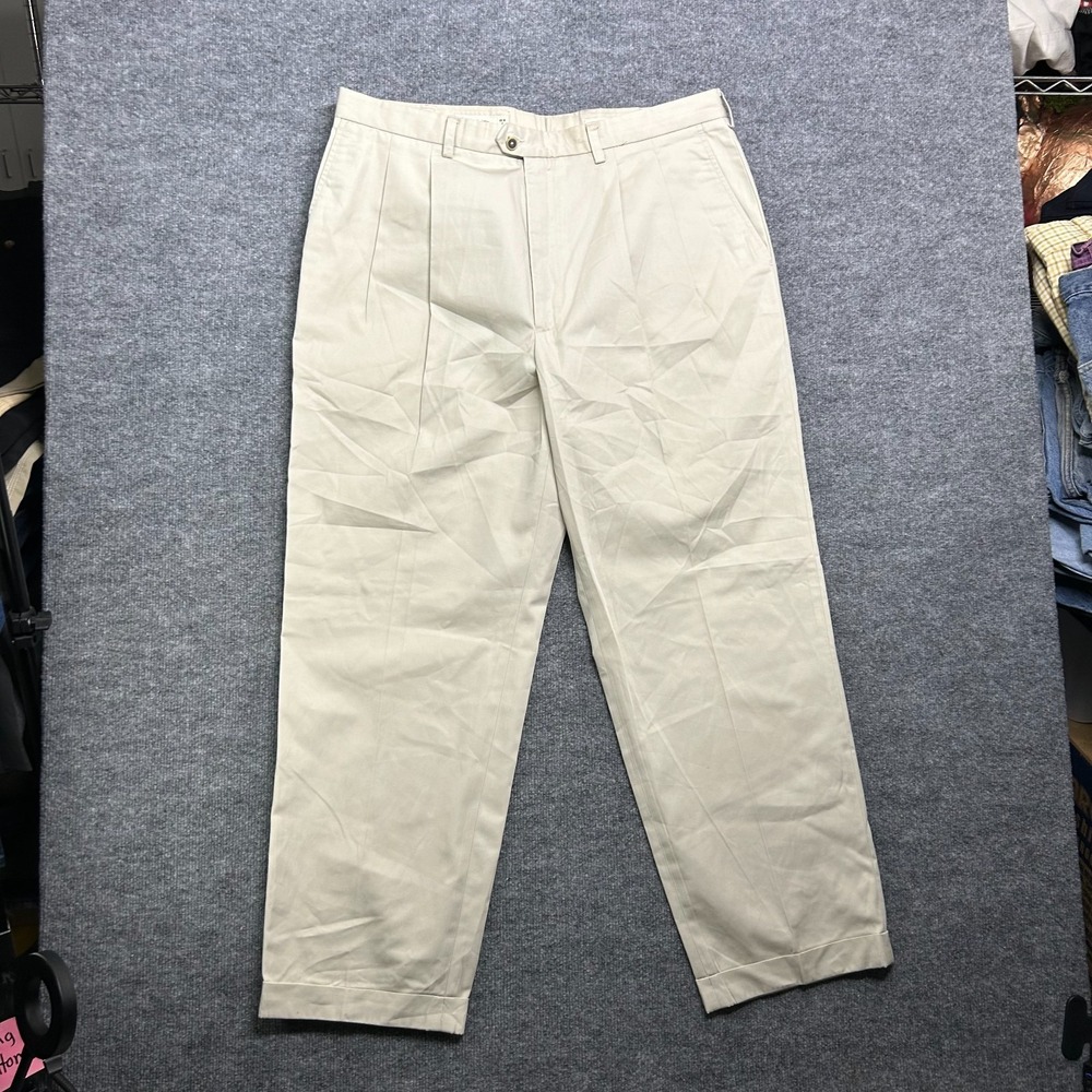 John W. Nordstrom Dress Pants Beige Cotton Blend‎ Classic Fit Pleated - 38x30.5